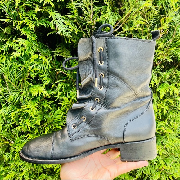 VALENTINO GARAVANI Calfskin Ruffle Combat Boots - Picture 3 of 9